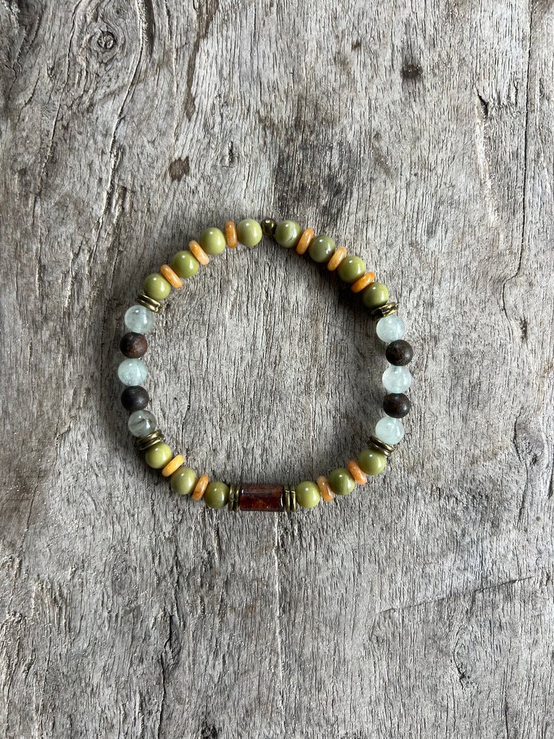 Petra Bracelet - Avocado Jasper / Topaz / Green Rutilated Quartz / Bronzite / Hessonite
