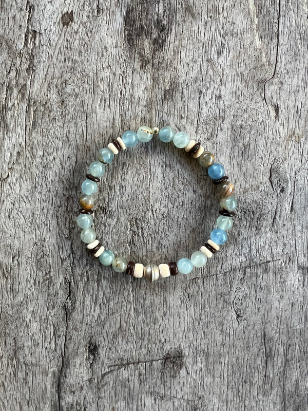 Petra Bracelet - Blue Argentinian Calcite + Navajo Bench Pearl 925