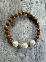 Petra Bracelet - Brown Persian Jade + White Pearl