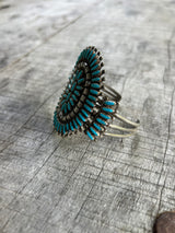 Signed Vintage Zuni Turquoise Cluster Cuff Bracelet