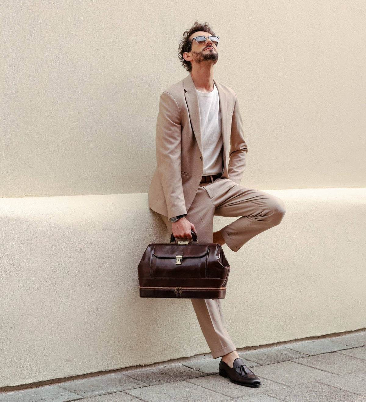 Large Italian Leather Doctor Bag - Brown