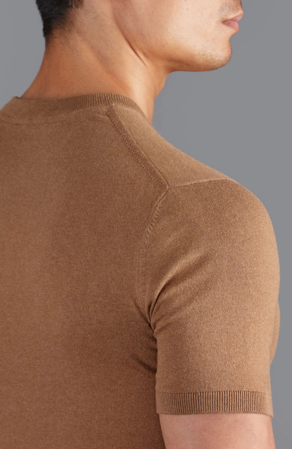 Ultra Fine Cotton Knitted T-Shirt - Camel