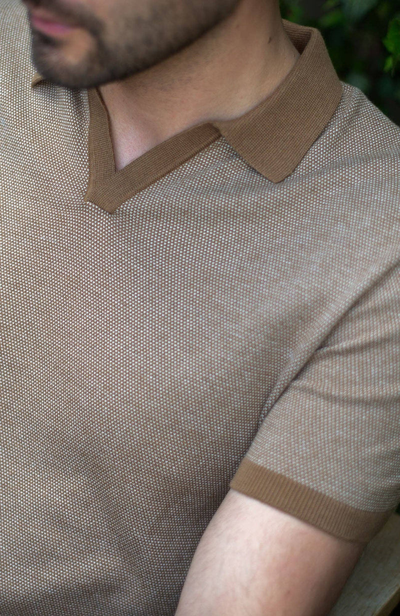 Honeycomb Buttonless Polo Shirt - Camel