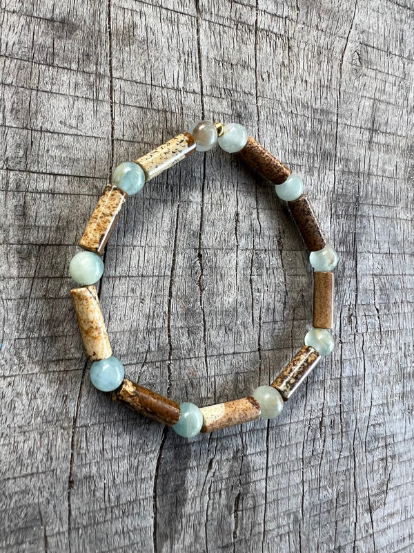 Petra Bracelet - Blue Argentinian Calcite / Picture Jasper