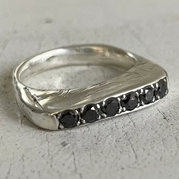 GRAND SLICE RING - SOLID SILVER + BLACK DIAMONDS