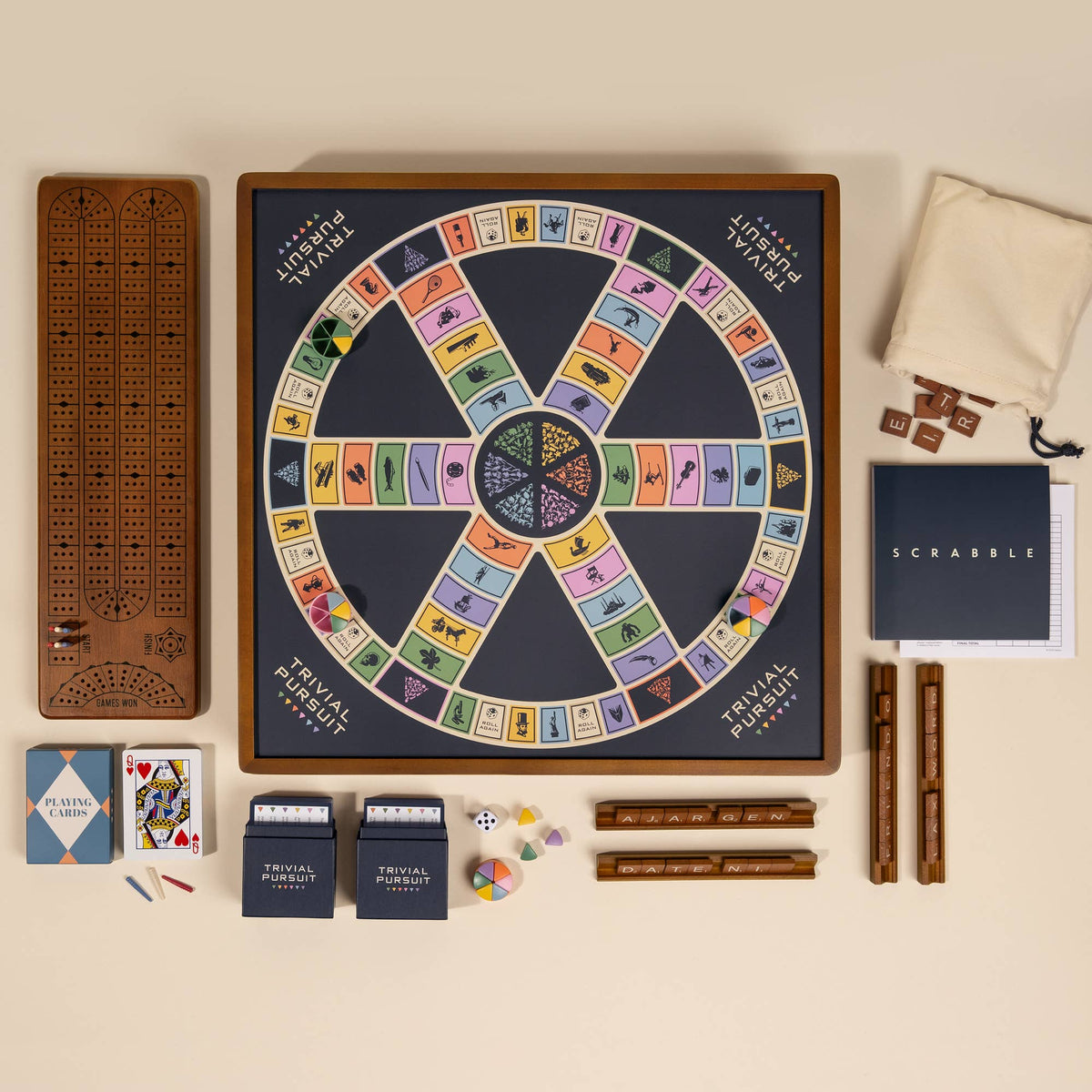 3-in-1 Game Collection: Scrabble, Trivial Pursuit & Cribbage