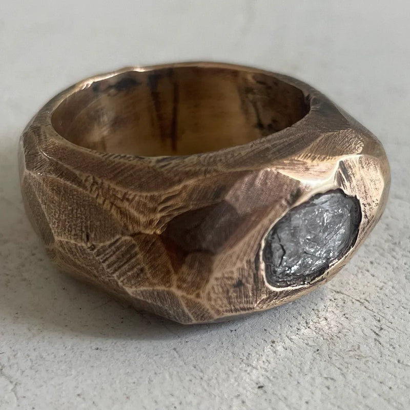 MOON ROCK RING - SOLID BRONZE + MILKY SAPPHIRE