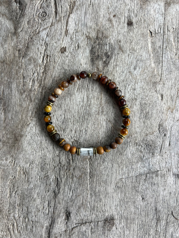Petra Bracelet - Brown Agate / Tiger’s Eye / Yellow Pietersite / Gold Obsidian / Black Rutilated Quartz