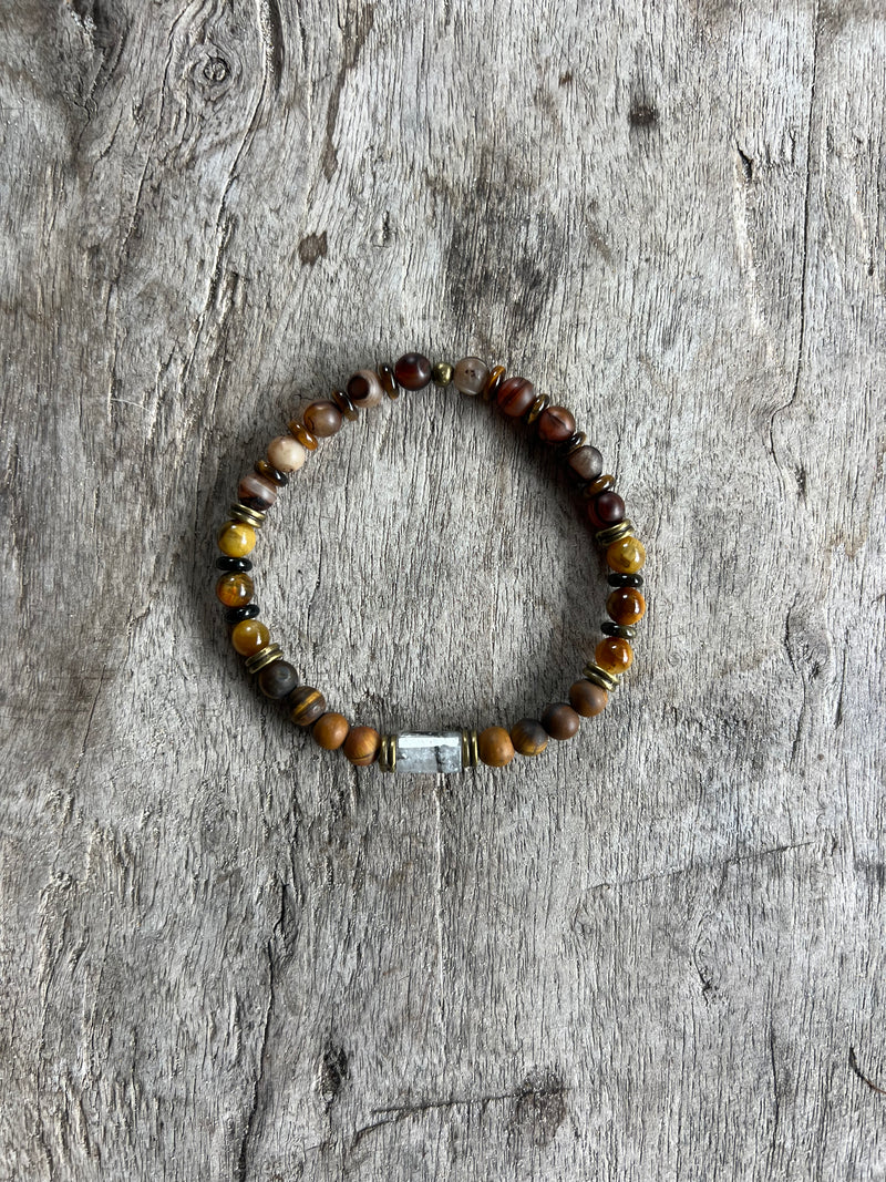 Petra Bracelet - Brown Agate / Tiger’s Eye / Yellow Pietersite / Gold Obsidian / Black Rutilated Quartz