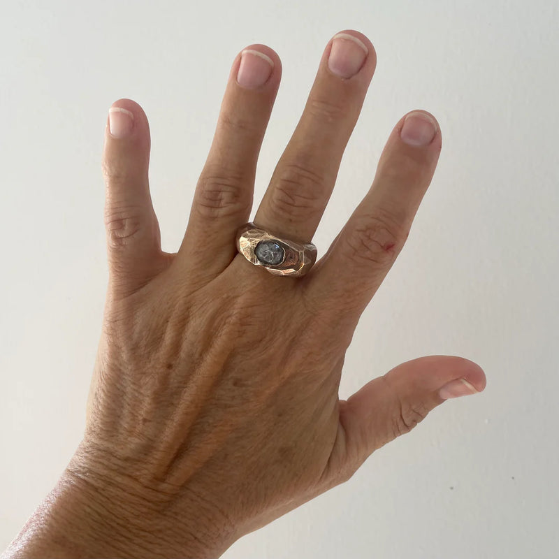 MOON ROCK RING - SOLID BRONZE + MILKY SAPPHIRE