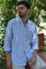 Striped Linen Shirt - Light Blue