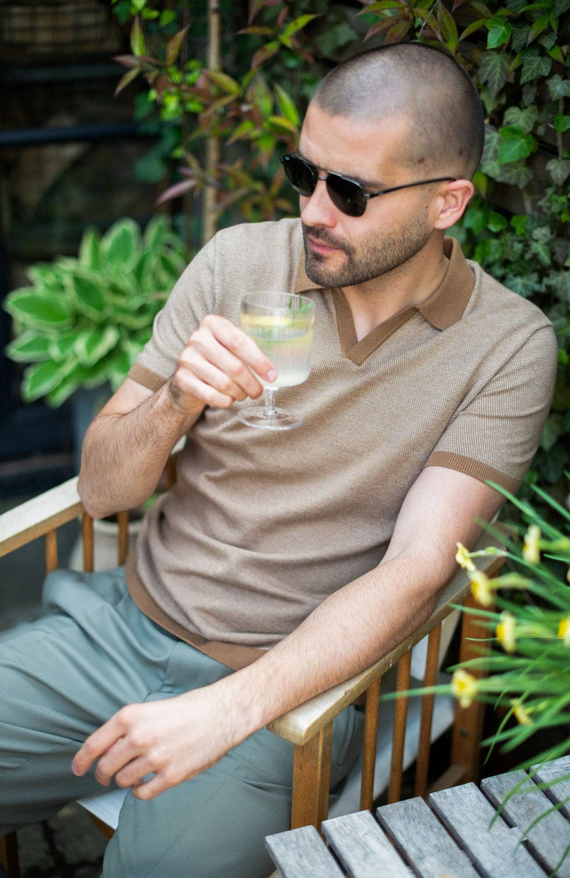 Honeycomb Buttonless Polo Shirt - Camel