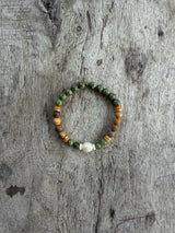 Petra Bracelet - Serpentine / Picture Jasper / Topaz / Jade + White Pearl