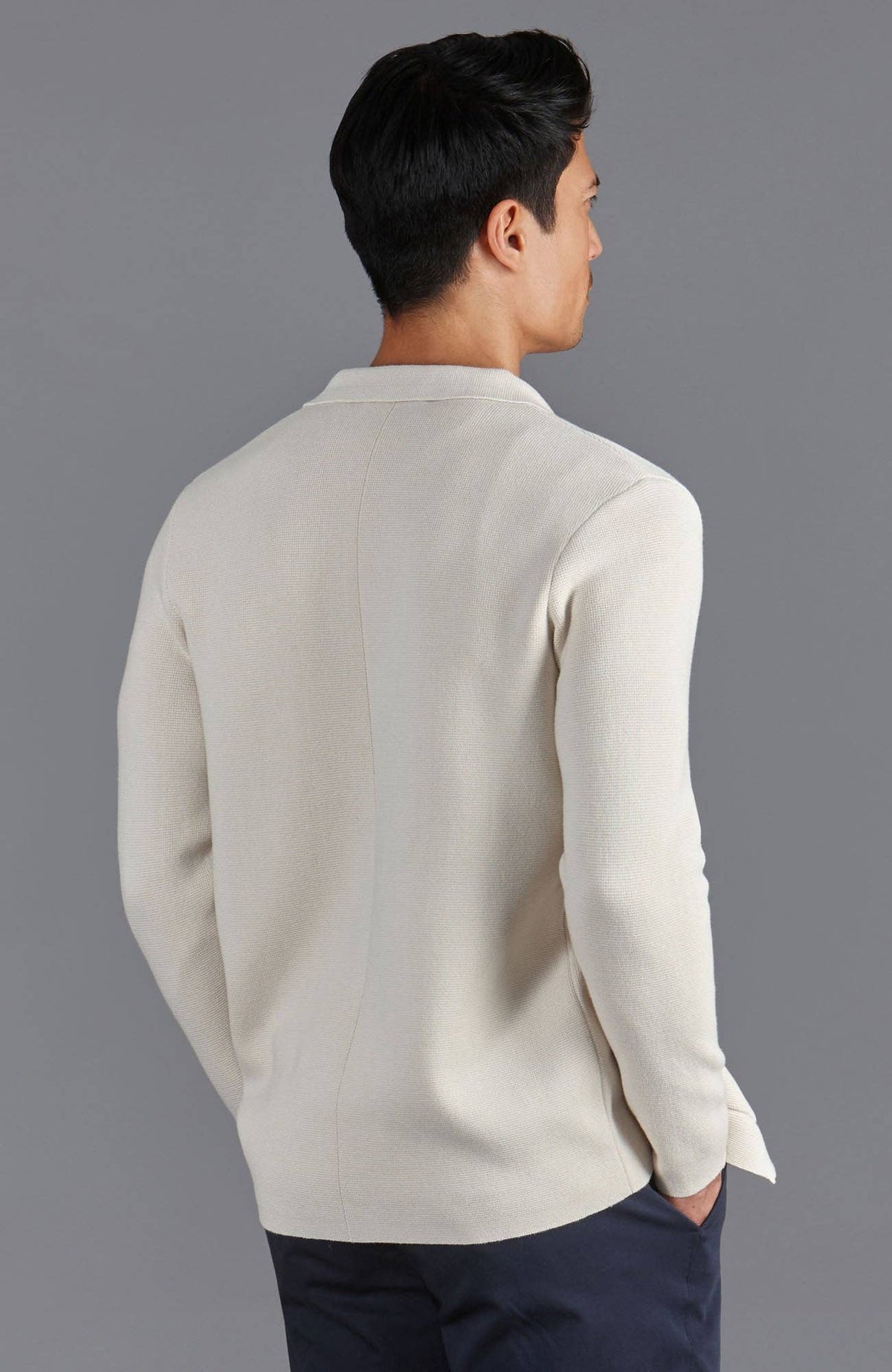 Midweight Cotton Deconstructed Knitted Blazer - Ecru