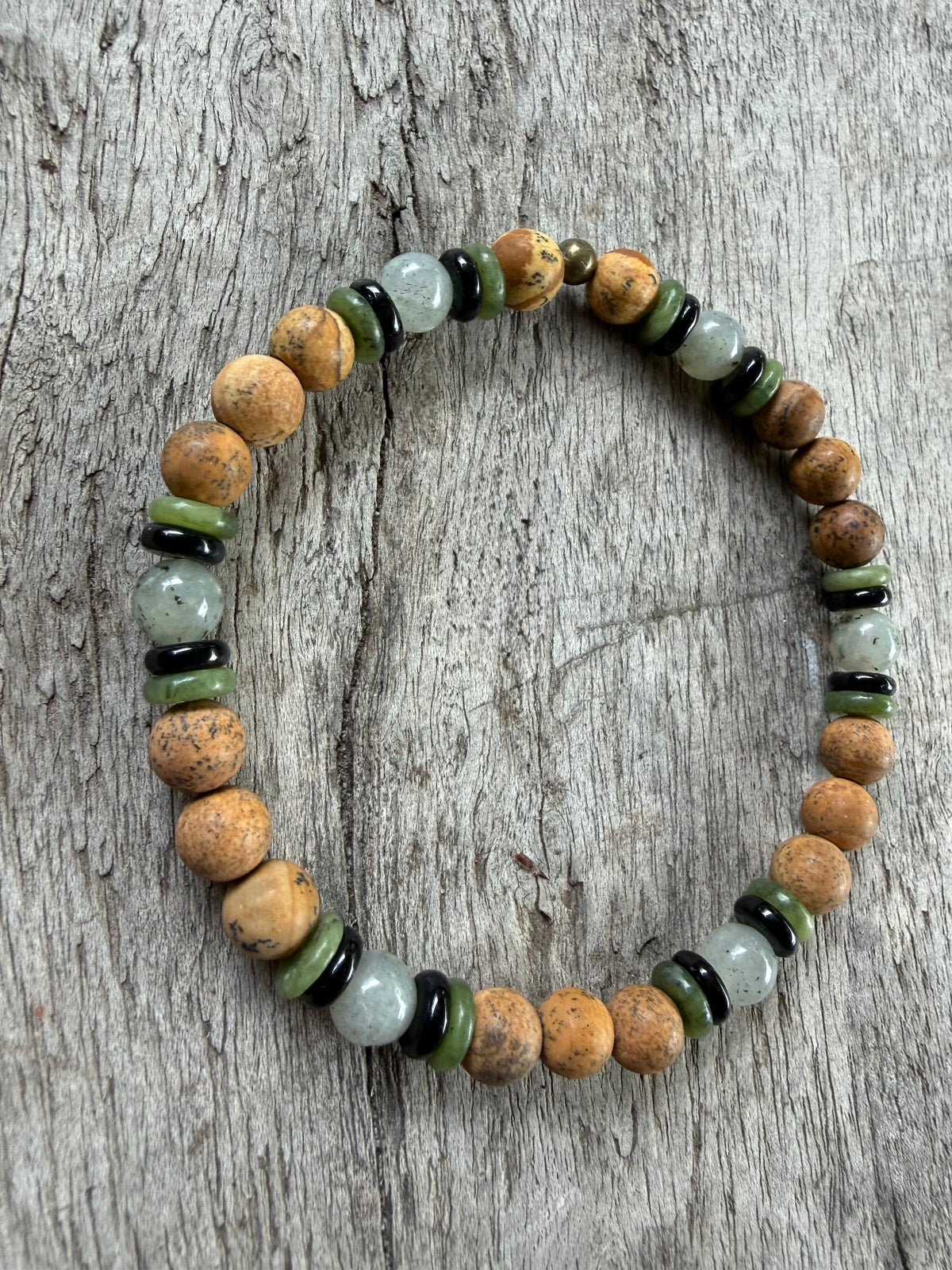 Petra Bracelet - Picture Jasper / Pearlescent Labradorite / Jade / Black Tourmaline