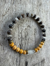 Petra Bracelet - Bronzite / Black Rutilated Quartz / Yellow Jade