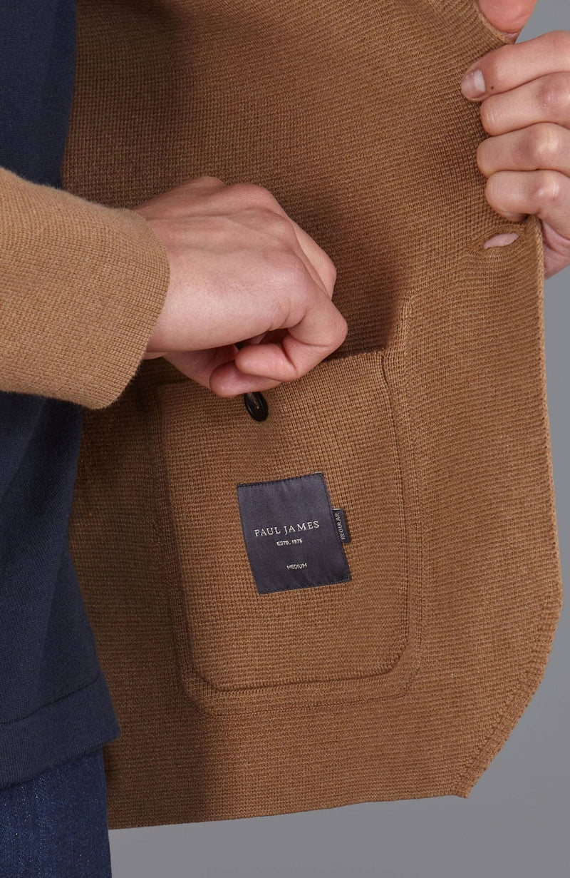 Midweight Cotton Deconstructed Knitted Blazer - Camel