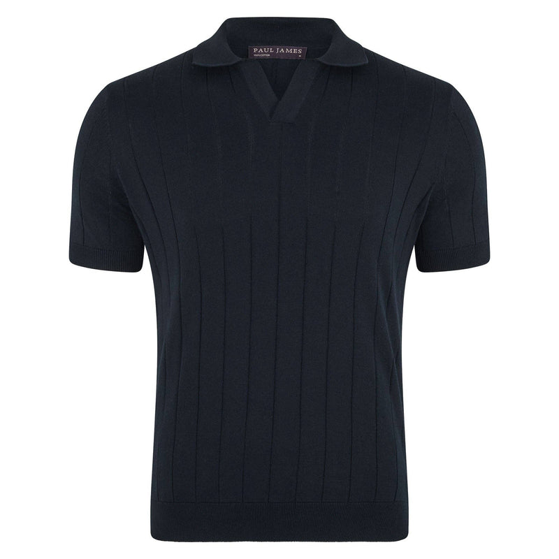 Ultra Fine Cotton Buttonless Polo Shirt - Navy