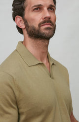 Ultra Fine Cotton Buttonless Polo - Light Olive