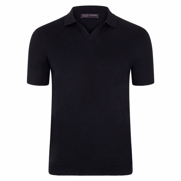 Ultra Fine Cotton Buttonless Polo Shirt - Black