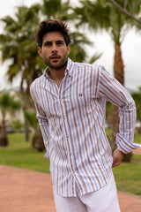 Striped Linen Shirt - Light Blue/Brown