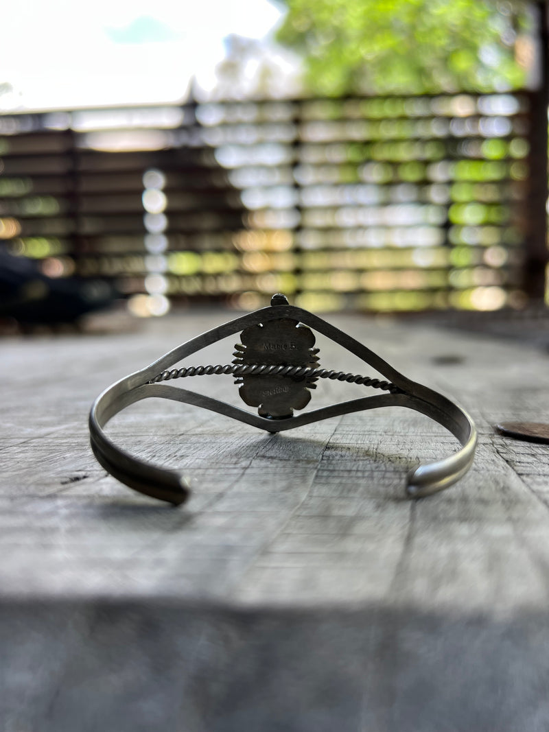 Signed Handmade Vintage Navajo Sleeping Beauty Turquoise Cuff