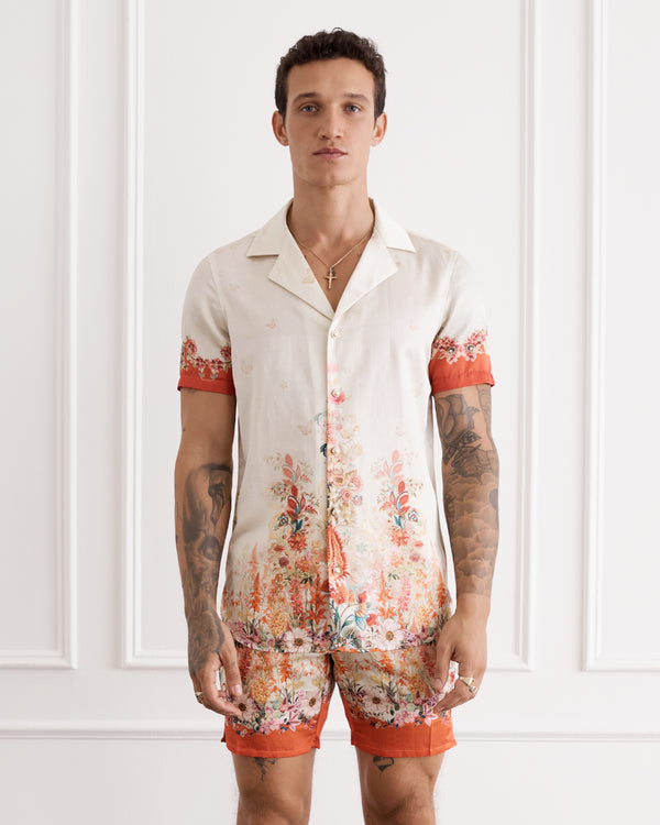 Silk Cotton Short Sleeved Shirt - Bouquet
