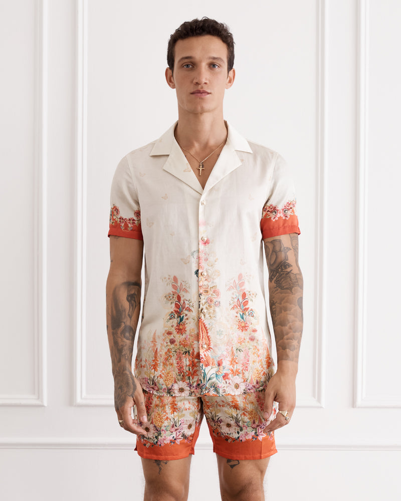 Silk Cotton Short Sleeved Shirt - Bouquet