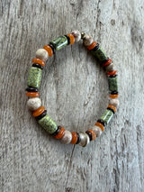 Petra Bracelet - Orange Aventurine / Maifanite / Serpentine + Navajo Bench Pearl 925