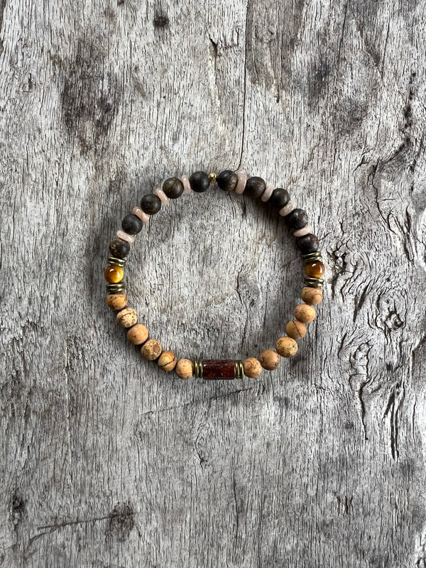 Petra Bracelet - Picture Jasper / Bronzite / Topaz / Yellow Pietersite / Hessonite Garnet