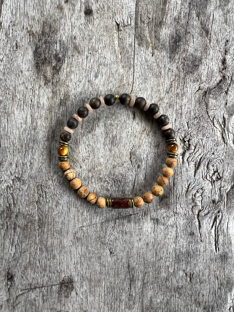 Petra Bracelet - Picture Jasper / Bronzite / Topaz / Yellow Pietersite / Hessonite Garnet