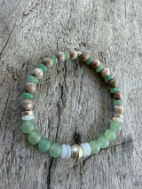 Petra Bracelet - Green Aventurine / Maifanite / Grey Agate / Navajo Bench Pearl 925