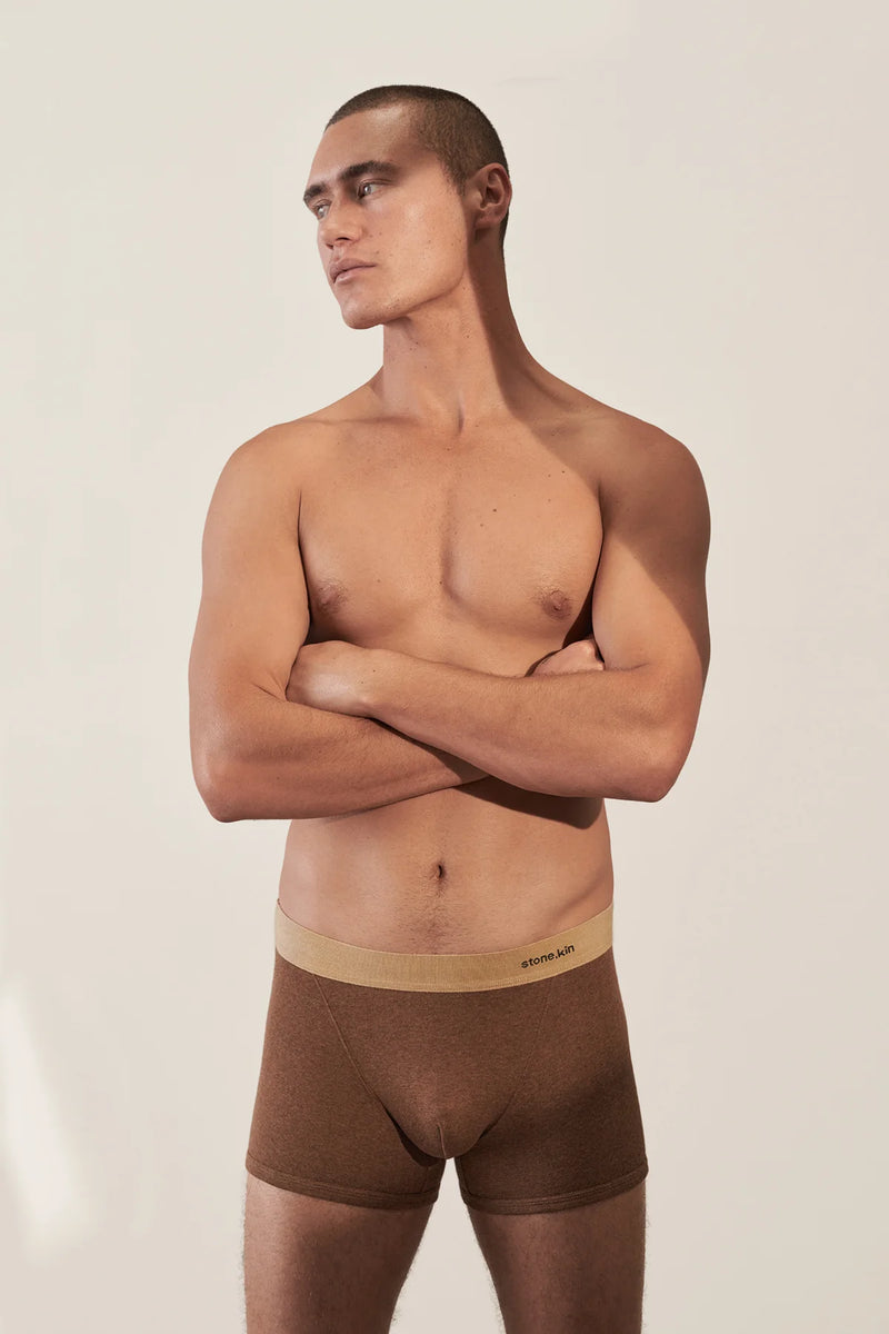 2 X BOXER BRIEF IN ORGANIC COTTON RIB - INDIGO & BROWN/CAMEL