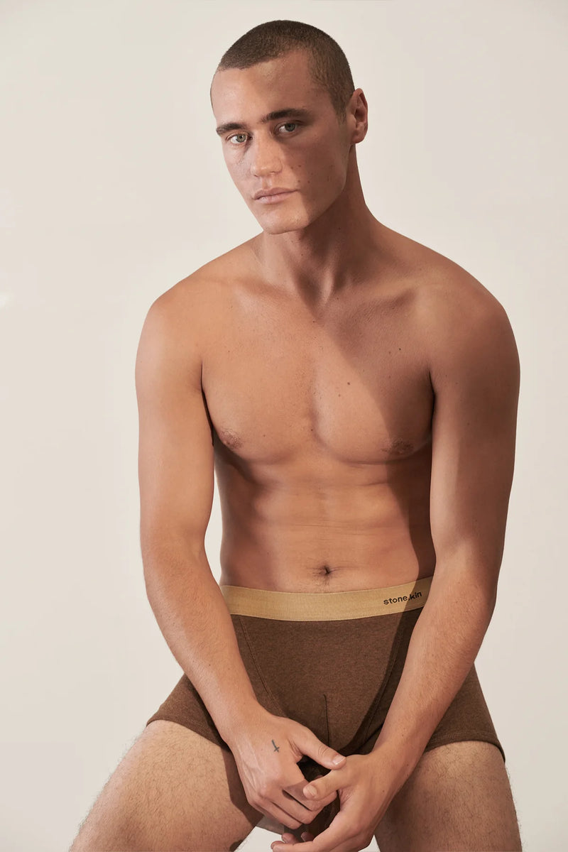 2 X BOXER BRIEF IN ORGANIC COTTON RIB - INDIGO & BROWN/CAMEL