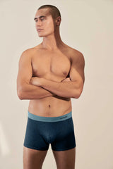 2 X BOXER BRIEF IN ORGANIC COTTON RIB - INDIGO & BROWN/CAMEL