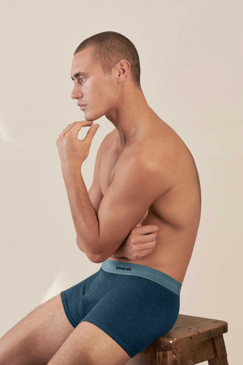 2 X BOXER BRIEF IN ORGANIC COTTON RIB - INDIGO & BROWN/CAMEL