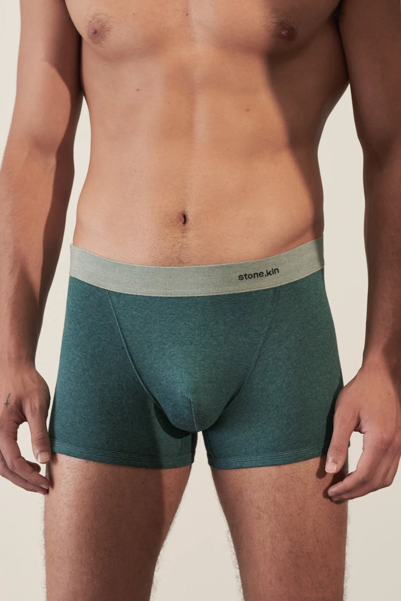 2 X BOXER BRIEF IN ORGANIC COTTON RIB - TEAL & BONE