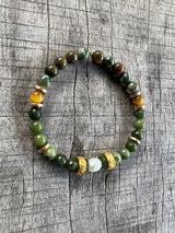 Petra Bracelet - Jade / Rainforest Jasper / Pietersite + White Pearl