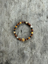 Petra Bracelet - Mahogany Jasper / Topaz / Olive Walnute + Ox Bone Skull