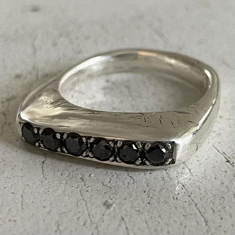 GRAND SLICE RING - SOLID SILVER + BLACK DIAMONDS