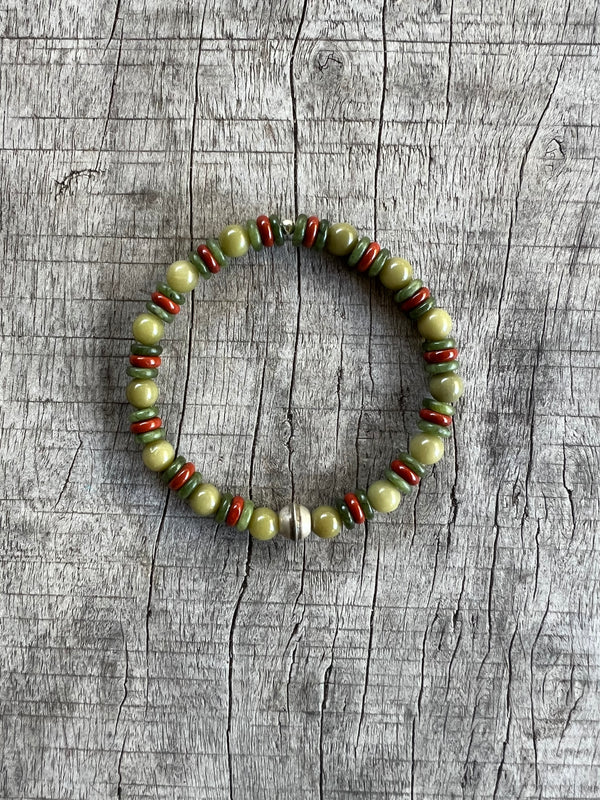 Petra Bracelet - Jade / Alashan Agate / Jasper + Navajo Bench Pearl 925