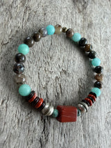 Petra Bracelet - Glaucophane / Amazonite / Red Jasper / Turquoise + Navajo Bench Pearl 925