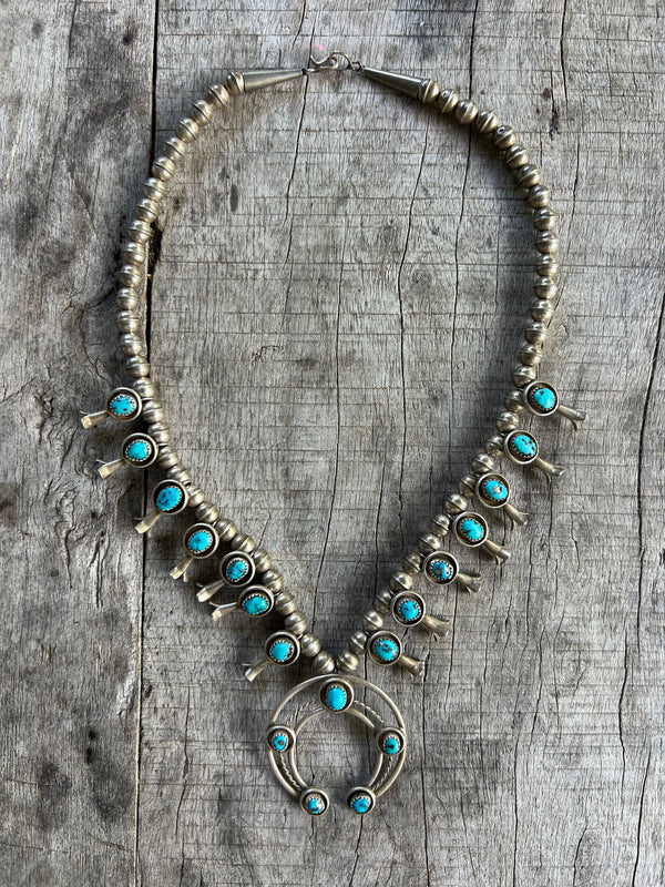 Handmade Vintage Navajo Squash Blossom Necklace