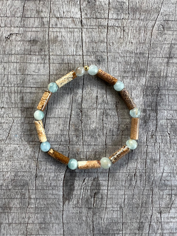 Petra Bracelet - Blue Argentinian Calcite / Picture Jasper