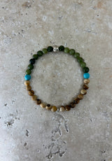Petra Bracelet - Picture Jasper / Jade / Turquoise + Navajo Bench Pearl 925