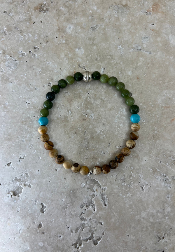 Petra Bracelet - Picture Jasper / Jade / Turquoise + Navajo Bench Pearl 925