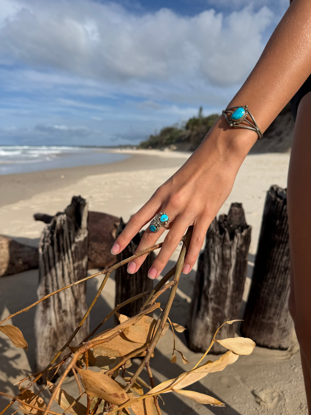 Signed Handmade Vintage Navajo Sleeping Beauty Turquoise Cuff