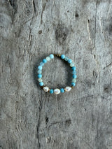 Petra Bracelet - Larimar / Blue Argentinian Calcite + White Pearl