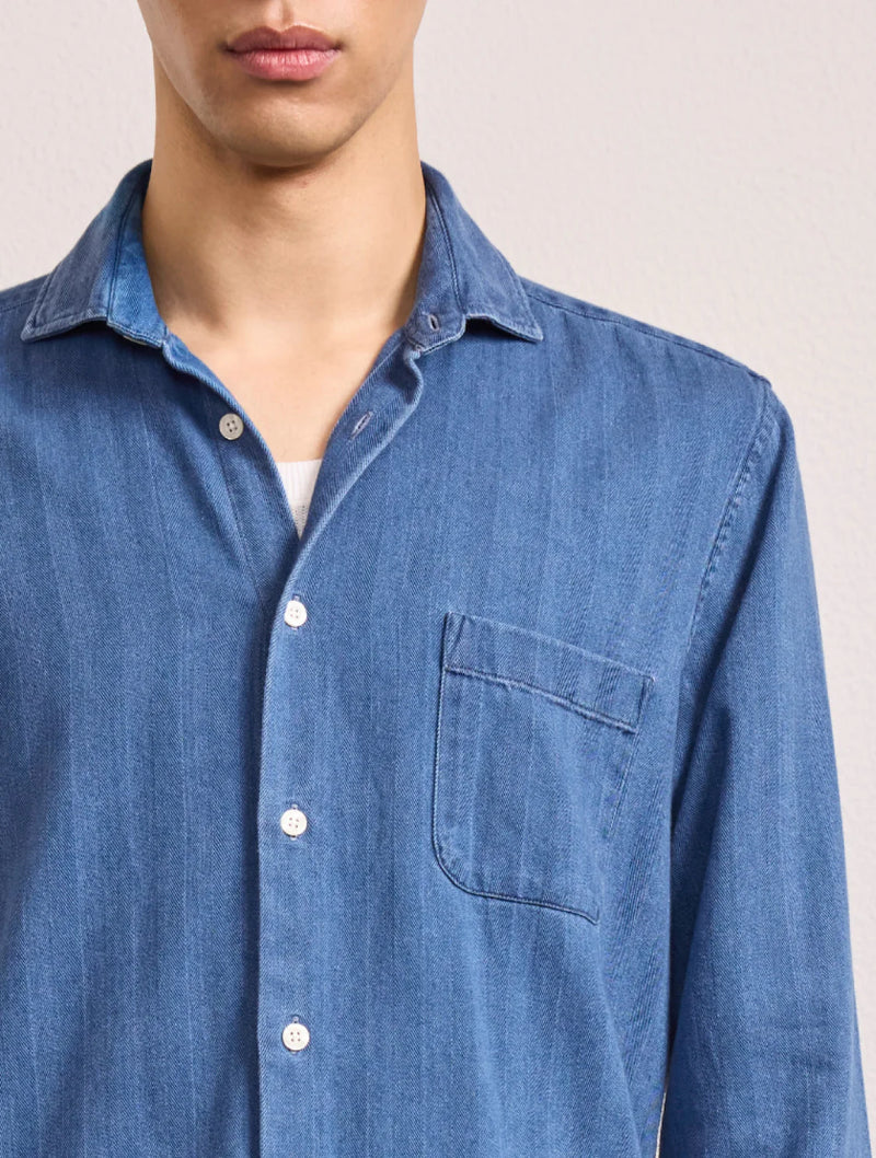 EMILIO HERRINGBONE DENIM SHIRT - LIGHT DENIM