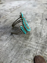 Signed Vintage Zuni Turquoise Cluster Cuff Bracelet